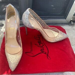 Christian Louboutin Nude and Silver Crystal-Embellished Follies Strass Pumps